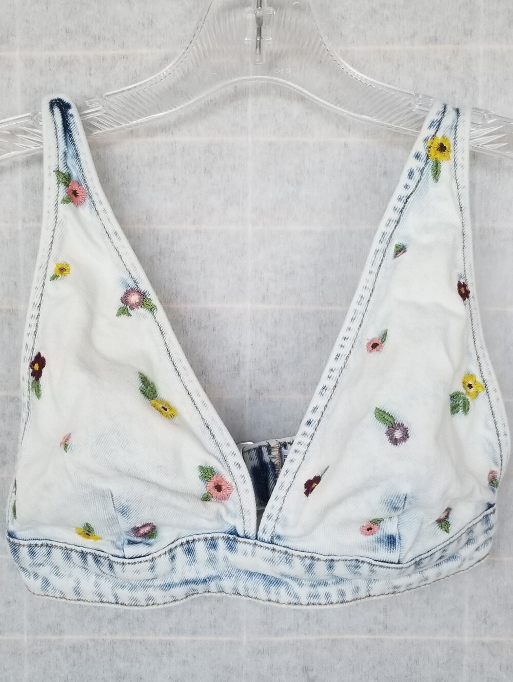 Vintage Y2K Bralette Top Denim Cotton Fairy Cottage Floral Coquette Boho